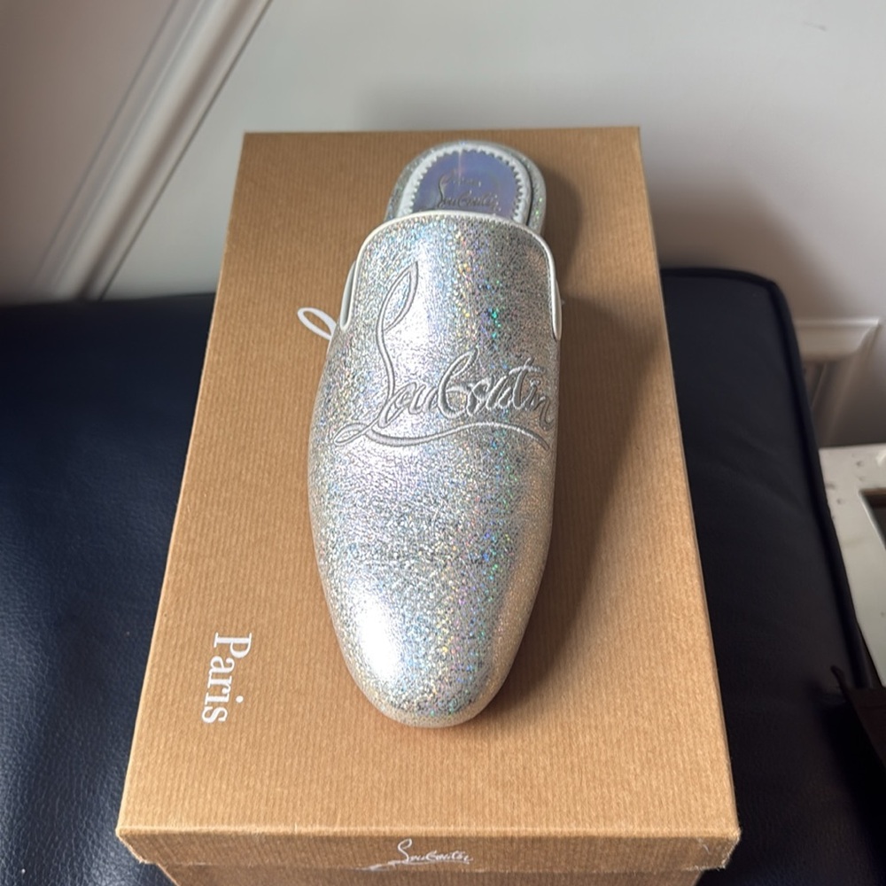 Christian Louboutin Silver Coolito Slipper Metallic 37 Mules/Slides